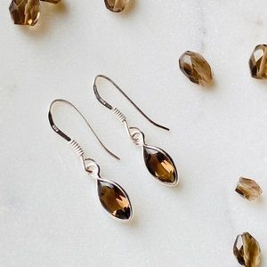 Smoky Quartz Crystal 925 Sterling Dangle Earrings